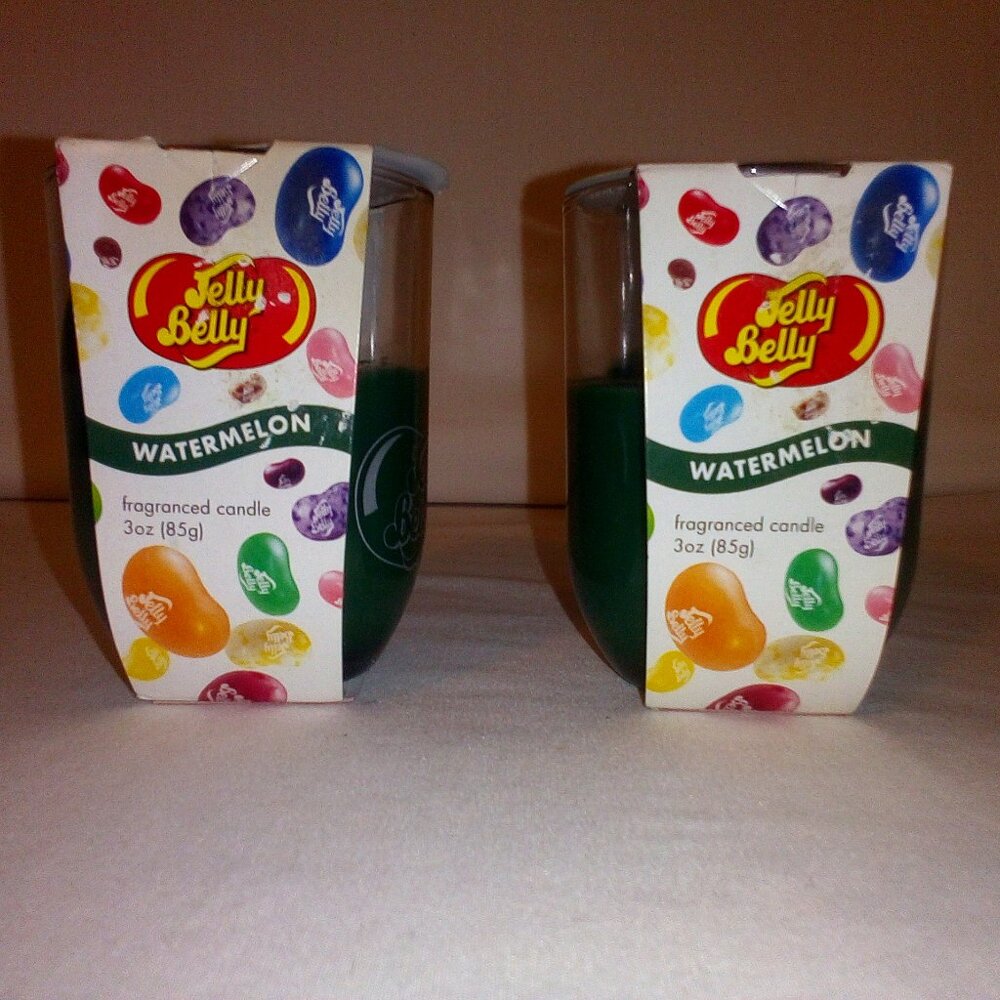 (2) Jelly Belly Fragranced Candles:  Glass. Watermelon.  New